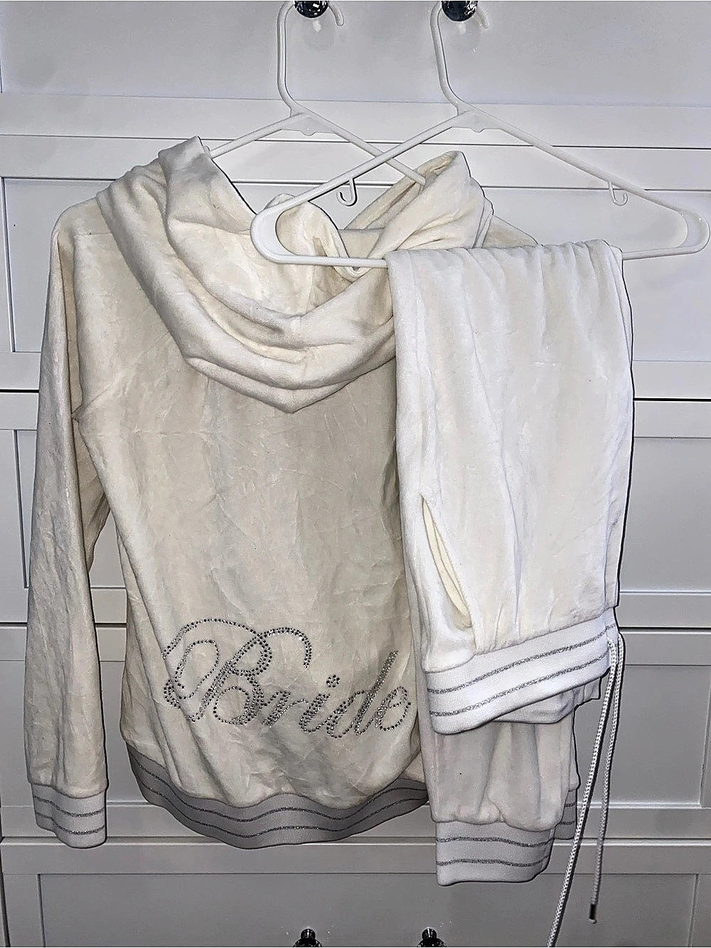 Juicy Couture Bride Velour Tracksuit Hoodie Set in Cream